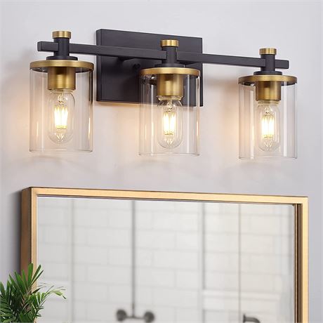 Yaohong Bathroom Vanity Light in Gold with Clear Glass Shades 3 Lights