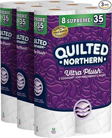 Quilted Northern Ultra Plush Toilet Paper, 24 Rolls, 3-ply Bath Tissue