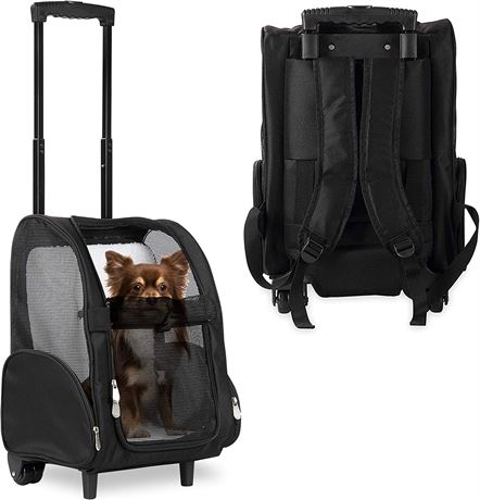 Backpack Pet Travel Carrier with Double Wheels, Black