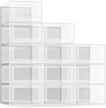 SEE SPRING Large 12Pk Shoe Storage Box, Clear Stackable Shoe Organizer