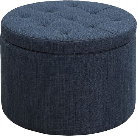 Round Storage Ottoman, 14.5x18 Navy Blue