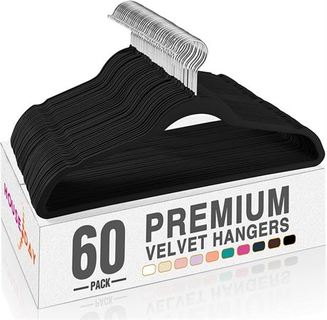 HOUSE DAY Black Velvet Hangers, 60 Pack