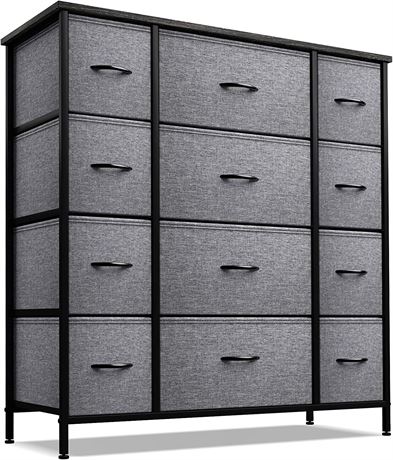 Dresser with 12 Drawers - Chest Organizer Unit with Steel Frame Wood Top