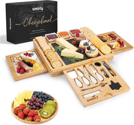 SMIRLY Bamboo Cheese Board and Knife Set