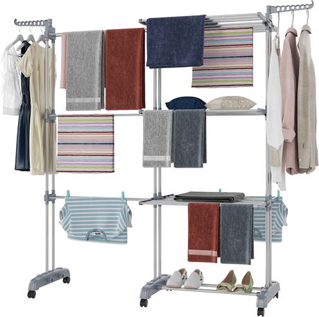 Devo Clothes Drying Rack, Large 4-Tier Folding Laundry Rack