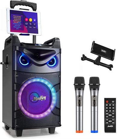 Moukey Karaoke Machine with 2 UHF Wireless Microphones