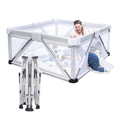 Foldable Baby Playen - Light Grey (71"x59")