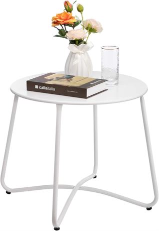 Small Round Steel Side Table, White