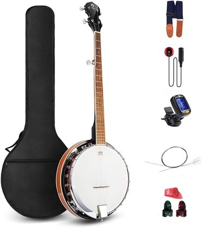 Vangoa 5 String Banjo Remo Head Closed Solid Back with beginner Kit