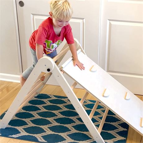 Foldable Wooden Climbing Triangle with Sliding Ramp