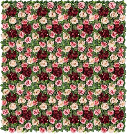 NUPTIO Floral Flower Wall Backdrop 12 Pcs 24"x16" Pink & Red Roses