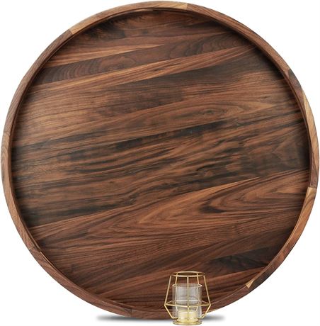 26 In Extra Large Round Black Walnut Wood Ottoman Tray