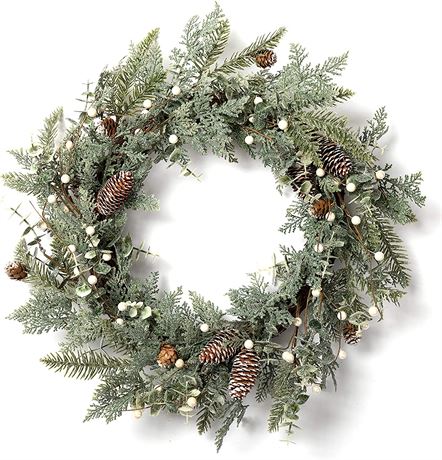 LOHASBEE Artificial Christmas Wreath, 24" Pine Cone Grapevine