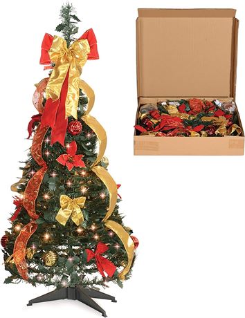 Prextex Premium 4 Ft Pre Decorated Pop Up Christmas Tree with Lights