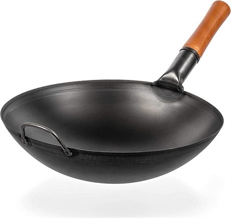 YOSUKATA Carbon Steel Wok Pan - 14-Inch, Black Steel