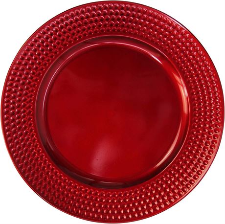 Red Plastic Hammer Edge Charger Plates - 12 pcs 13 Inch