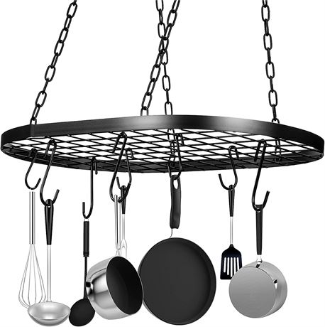 20 Inch Hanging Pot Rack with 20 S Hooks, Black