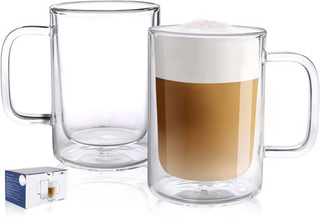 Aquach Double Wall Glass Coffee Mug 12 oz, Set of 2