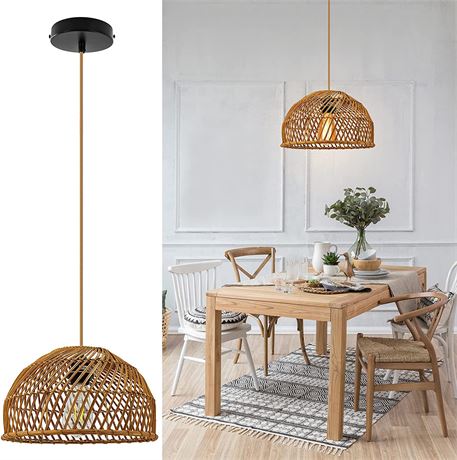 Boho Rustic Rattan Cage Hand-Woven Pendant Light