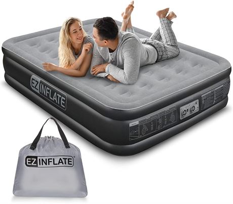 EZ INFLATE Double High Luxury Air Mattress with Built in Pump - Queen