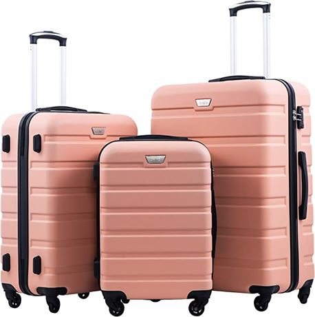 Coolife 3-Piece Luggage Set, Sakura Pink