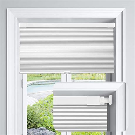 LazBlinds Cordless Cellular Shades, Window Size 22" x 64" , Cool Silver/White