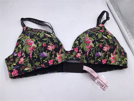 Victoria Secret Black,Green,Purple Floral Bra - Wireless - Non Push-Up - 34B