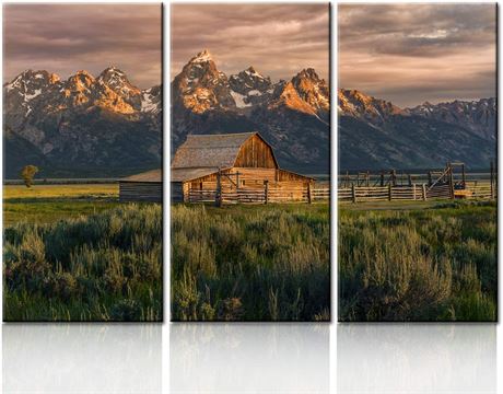 National Parks Barn Wall Art Nature Scene Artwork 3 Panel Canvas 40''x60''