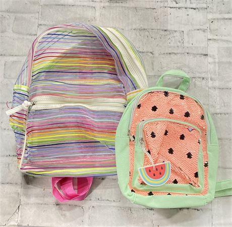 Cat & Jack Rainbow Mesh Stripe Mini Backpack & Watermelon Sequin Backpack