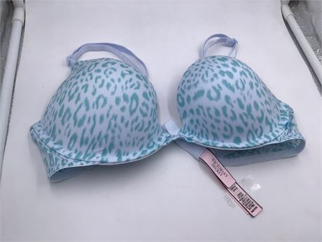 Victoria Secret Aqua Blue Leopard Bra - Wired - Push-Up - 34C