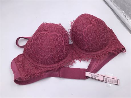 Victoria Secret Persian Red w/Floral Lace Bra - Wired - Push-Up - 34B