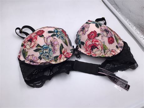 Victoria Secret Bronze Colored w/Black Lace Floral Bra - Wired - Push-Up - 34B