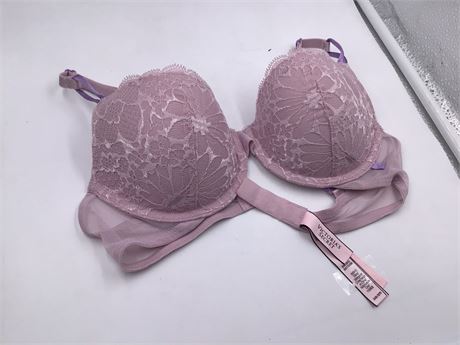 Victoria Secret Lemonade Pink Colored w/Floral Lace Bra - Wired - Push-Up - 34B