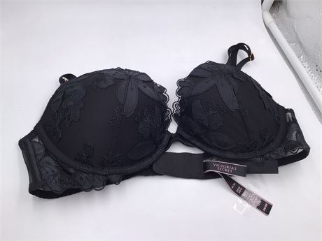 Victoria Secret Black w/Black Floral Lace Bra - Wired - Push-Up - 34B