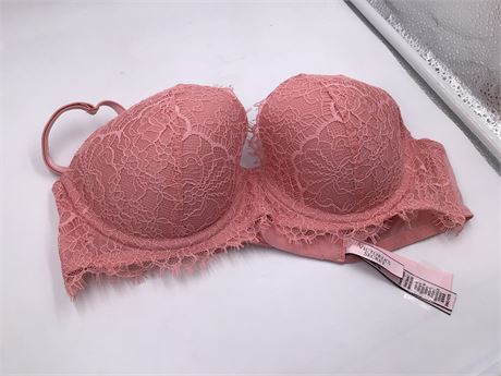 Victoria Secret Peach w/Floral Lace Bra - Wired - Push-Up - 34C