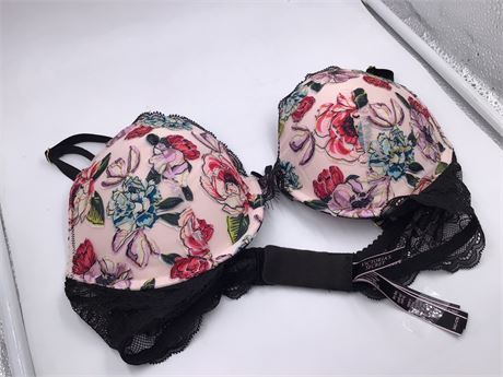 Victoria Secret Bronze Colored w/Black Lace Floral Bra - Wired - Push-Up - 34C