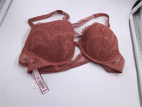 Victoria Secret Amber Colored w/Floral Lace Bra - Wired - Push-Up - 34B