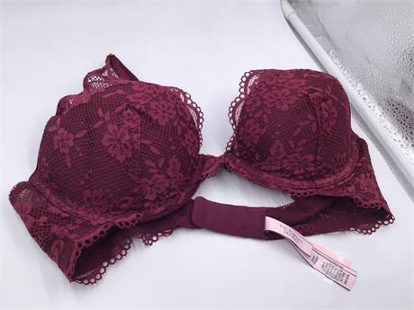 Victoria Secret Burgundy w/Floral Lace Bra - Wired - Push-Up - 34C