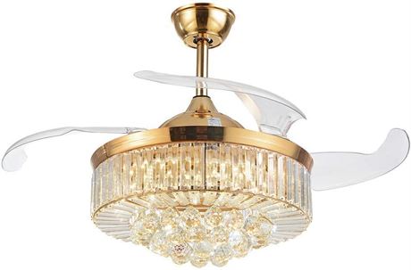 Dimmable Chandlier with Retractable Fan, 36"