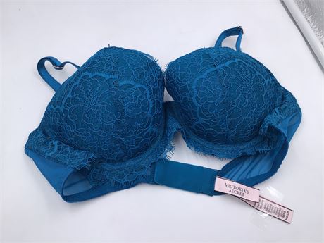 Victoria Secret Teal w/Floral Lace Bra - Wired - Push-Up - 34C