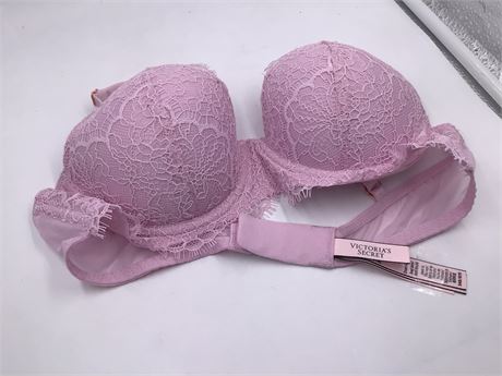 Victoria Secret Pastel Pink Colored w/Floral Lace Bra - Wired - Push-Up - 34B