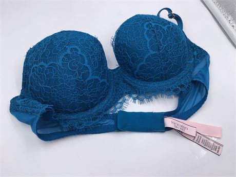 Victoria Secret Teal w/Floral Lace Bra - Wired - Push-Up - 34B