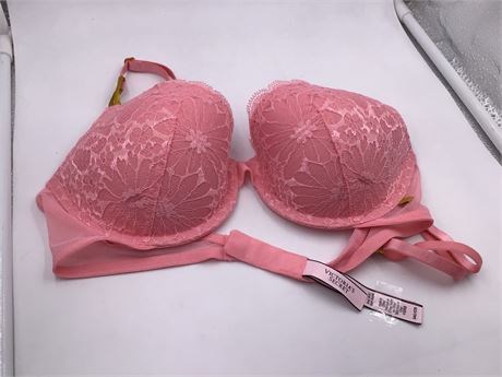 Victoria Secret Brick Pink Colored w/Floral Lace Bra - Wired - Push-Up - 34C