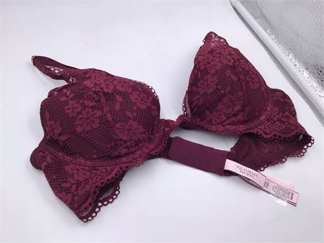 Victoria Secret Burgundy w/Floral Lace Bra - Wired - Push-Up - 34B