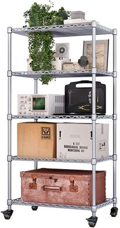 SUOERNUO 5-Shelf Shelving Storage Unit on Wheels - Silver