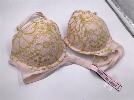 Victoria Secret Beige/Pink w/Yellow Floral Lace Bra - Wired - Push-Up - 34C