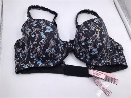 Victoria Secret Black w/Blue & Green Floral Bra - Wireless - Push-Up - 34C