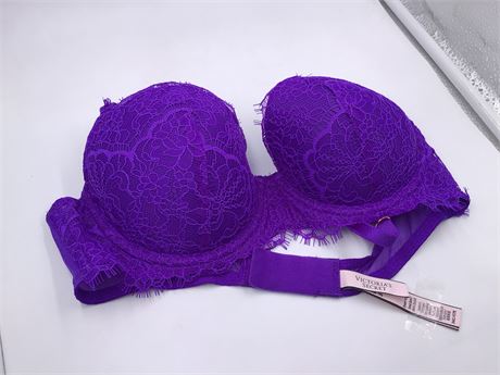 Victoria Secret Lollipop Purple w/Floral Lace Bra - Wired - Push-Up - 34C