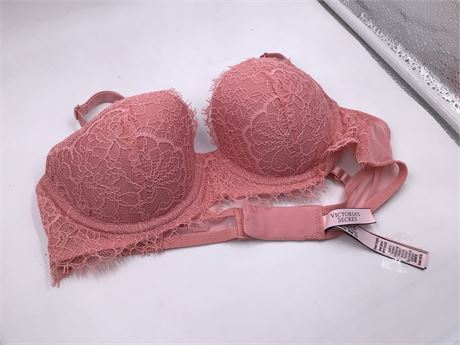 Victoria Secret Peach w/Floral Lace Bra - Wired - Push-Up - 34B