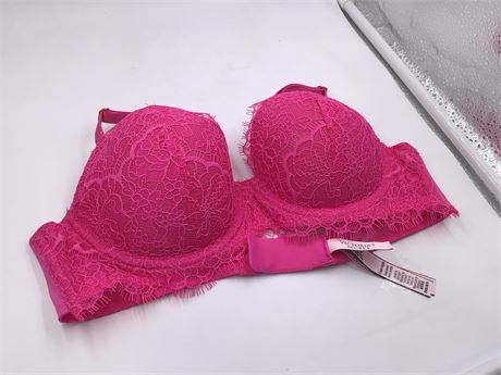 Victoria Secret Magenta Hot Pink w/Floral Lace Bra - Wired - Push-Up - 34B